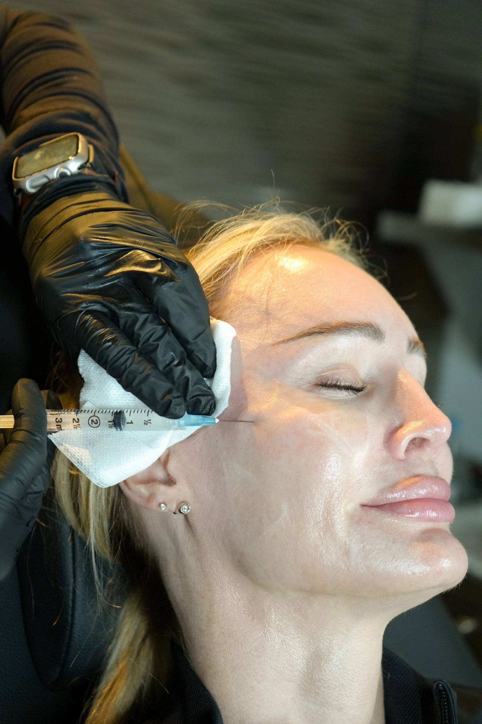 Facial injectable treatment photographed for medspa marketing