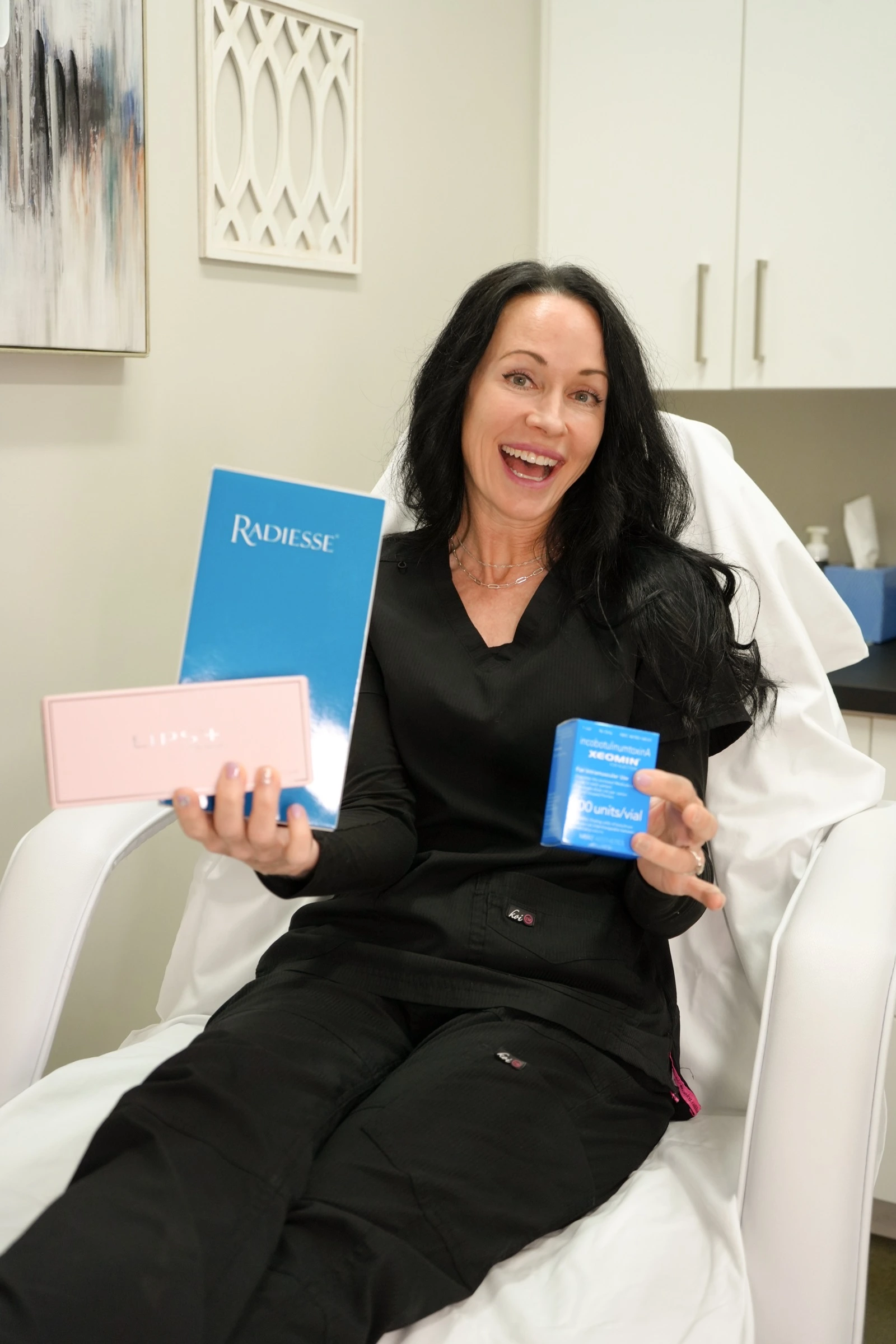 Medspa team member presenting aesthetic products for social content